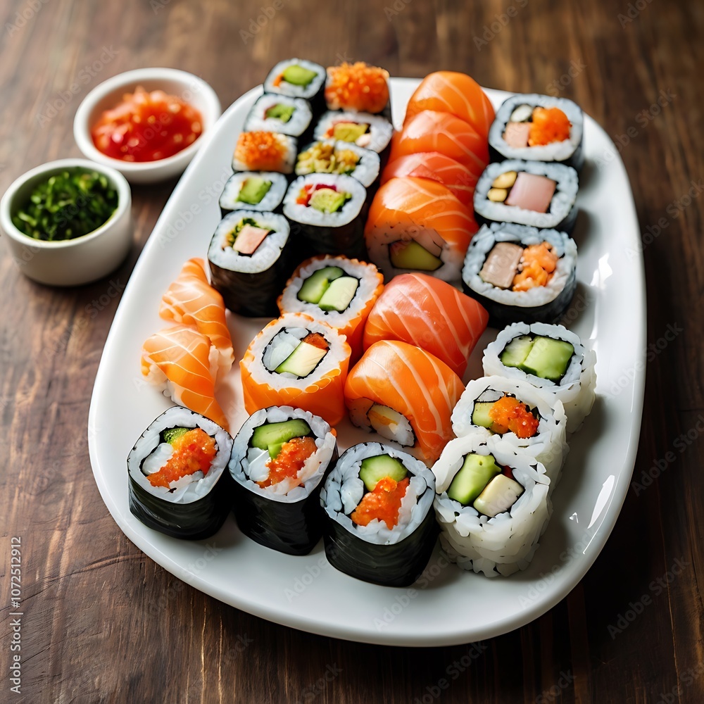 Delicious Sushi assortment of Sushi rolls Served Delicious Sushi assortment of Sushi rolls Served