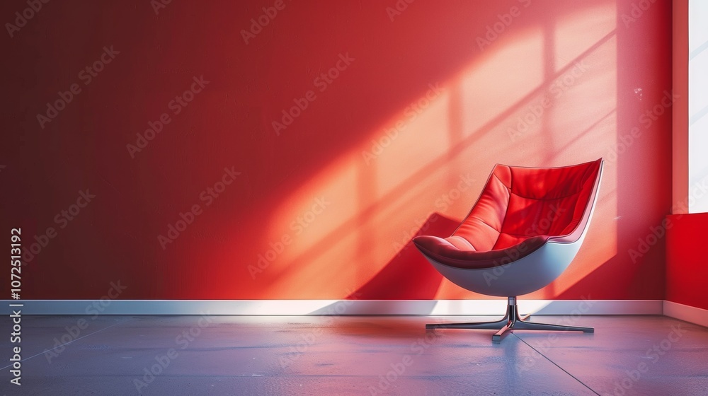 Red modern lounge chair in minimalist room Red modern lounge chair in minimalist room