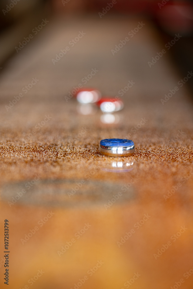 Playing a game of shuffleboard. Playing a game of shuffleboard.