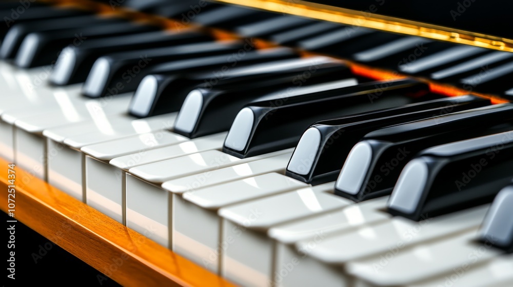 Close-up view of piano keys capturing the elegant design and intricate details of a grand musical instrument indoors Close-up view of piano keys capturing the elegant design and intricate details of a grand musical instrument indoors