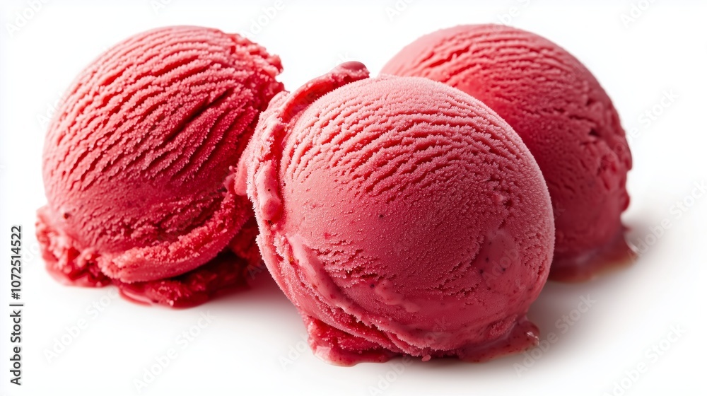 Three Scoops of Delicious Raspberry Ice Cream on White Background Three Scoops of Delicious Raspberry Ice Cream on White Background