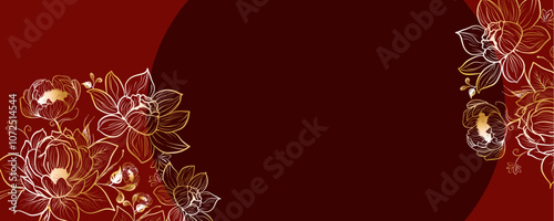 chinese gold peonies on maroon background