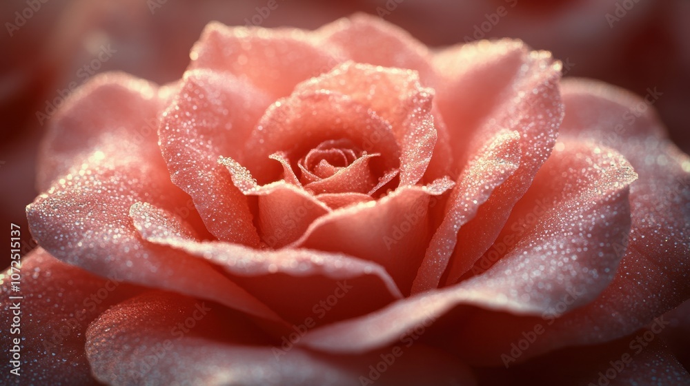 Close-up photo of a pink rose, delicate petals in close-up Close-up photo of a pink rose, delicate petals in close-up