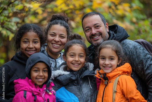 Smiling family volunteering at outdoor donation event.