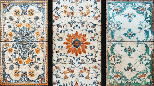 Wallpaper Mural A collection of vertical or horizontal banners showcasing intricate ancient mosaic walls with floral and geometric designs including traditional Iranian tile decorations Torontodigital.ca