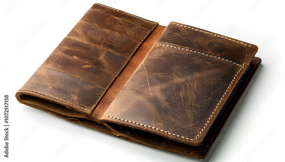 Passport in brown leather case isolated on white, top view Passport in brown leather case isolated on white, top view