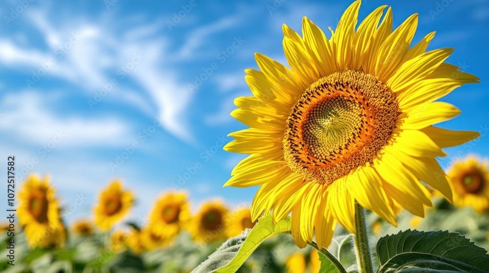 A Bright Yellow Sunflower Facing the Blue Sky A Bright Yellow Sunflower Facing the Blue Sky