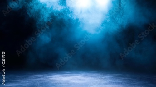 Mesmerizing ethereal blue mist, dramatic deep ocean fog, tranquil foggy atmospheric background, calming misty landscape