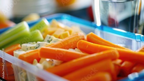 Colorful veggie tray with with tooth-friendly snacks carrots, celery, National Nutrition Month. photo