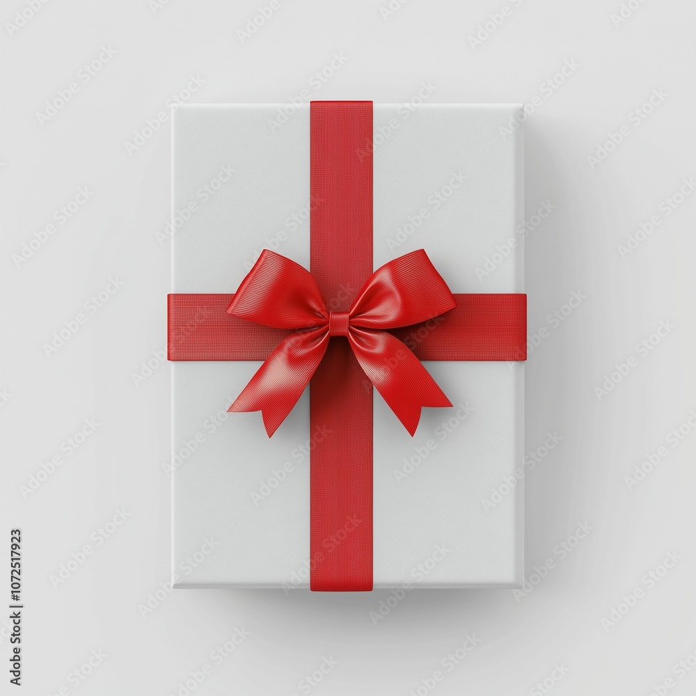 Realistic 3D gift box with a vibrant red ribbon and bow Realistic 3D gift box with a vibrant red ribbon and bow