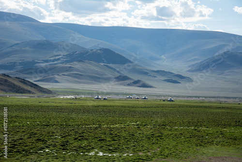 View of the Mongolian Altai mountain and a great bear valley, heart lake. Altai Tavan Bogd National park, Mongolia. photo