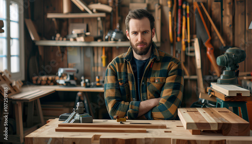 Shot of determined wood turner selecting and carrying workpieces to measure, calculate right size. using hand and power tools to cut, shape, rotate, smooth, balance wood fixtures based on requirements