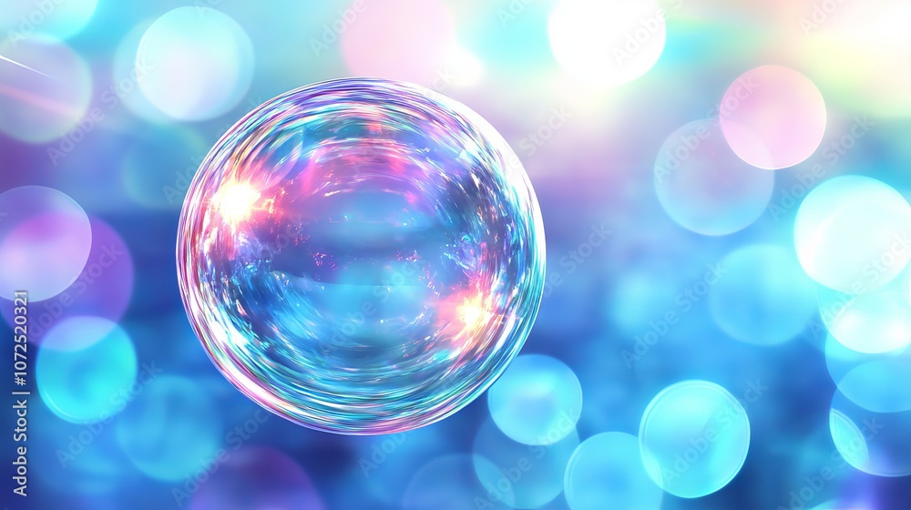 A transparent vector illustration of a water soap bubble resembling a crystal glass ball set against an abstract light background A transparent vector illustration of a water soap bubble resembling a crystal glass ball set against an abstract light background