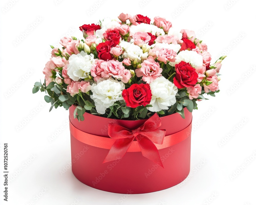 Luxurious Red Bouquet Presentation in Elegant Gift Box with Red Bow Luxurious Red Bouquet Presentation in Elegant Gift Box with Red Bow