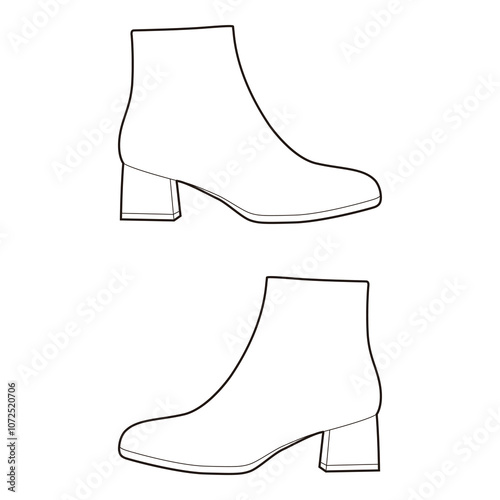 Women's Ankle Boots Line Art: Side View