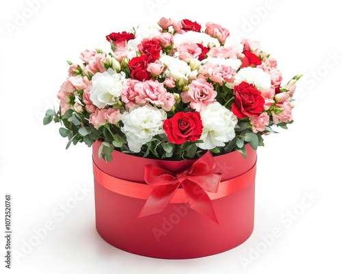 Luxurious Red Bouquet Presentation in Elegant Gift Box with Red Bow