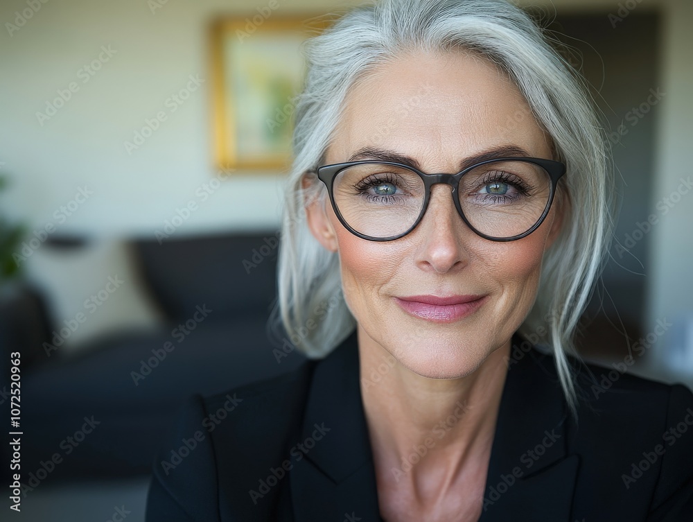 Senior businesswoman in a modern office exuding confidence and elegance