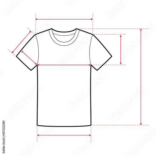 T-Shirt Technical Drawing with Measurement Points and Size Chart

