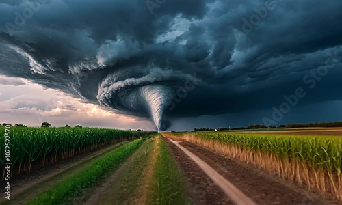 Powerful Tornado Over Field photo