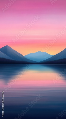 Abstract mountains reflecting in peaceful water