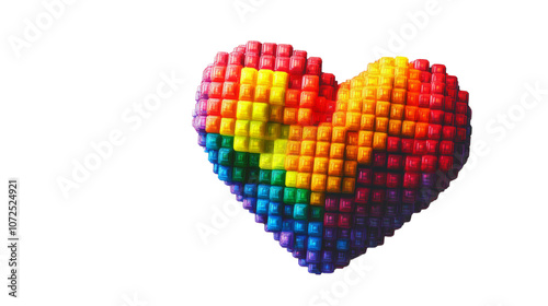 colorful pixel art heart on transparent background