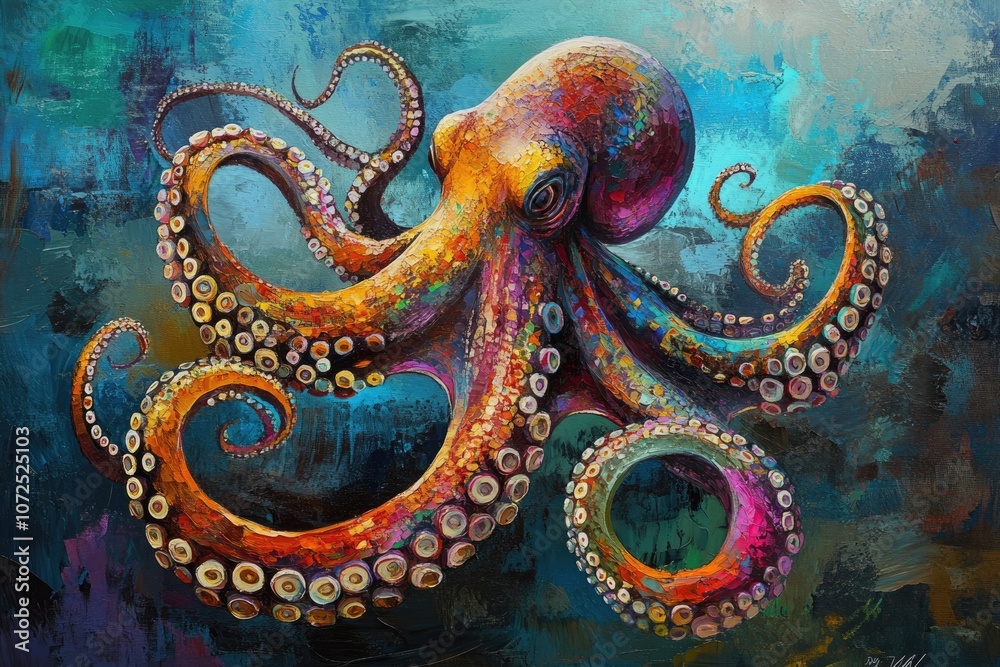 Fototapeta premium Vibrant Rainbow Octopus in Underwater Tropical Reef