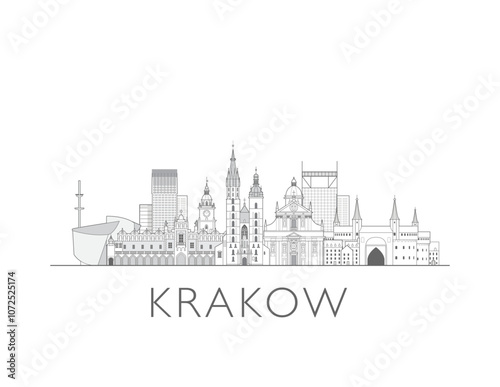 Krakow skyline cityscape vector illustration