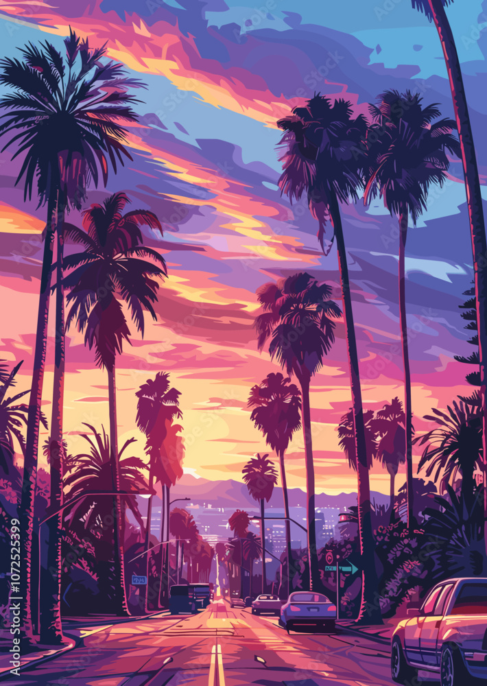 Obraz premium United States of America, Los Angeles. Beautiful vector illustration of the city