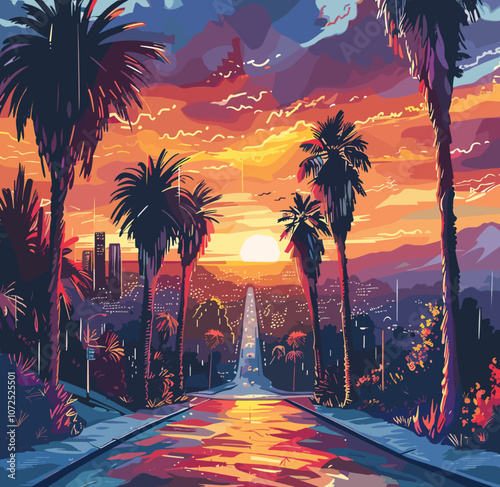 United States of America, Los Angeles. Beautiful vector illustration of the city