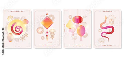happy chinese new year, year of the snake greeting card collection with gradient concept