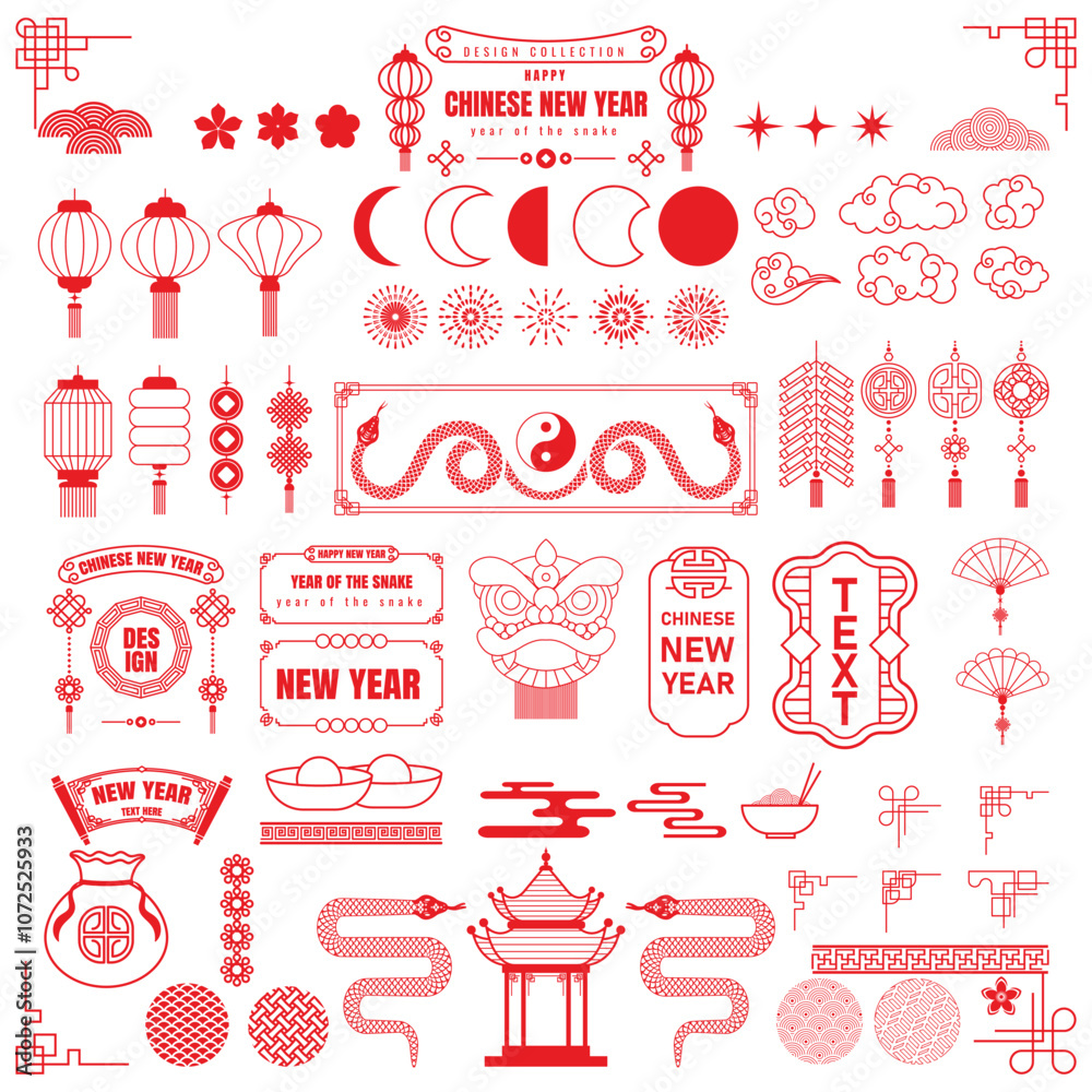 Chinese style element and decoration design collection for Chinese new year, year of the snake Chinese style element and decoration design collection for Chinese new year, year of the snake