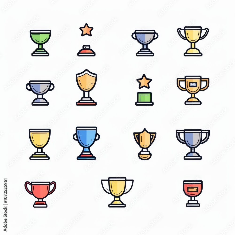 Trophy cups, golden goblet, silver reward, champion bowls. Contest winner award collection, prize cup