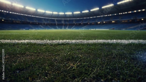 Modern sports stadium at night ready for match. Sports background as 3D illustration in horizontal format for advertising.