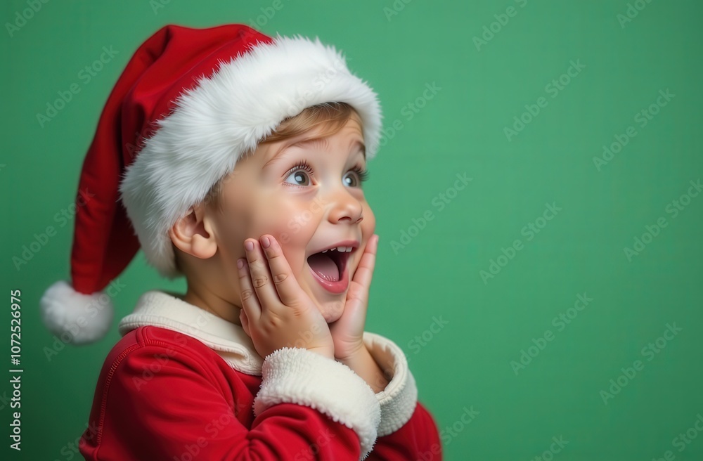 portrait of a surprised child at Christmas. The child is very surprised by something portrait of a surprised child at Christmas. The child is very surprised by something
