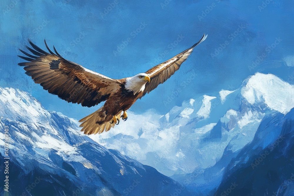 Fototapeta premium Majestic Eagle Soaring in the Clear Blue Sky - A Graceful Predator in Flight