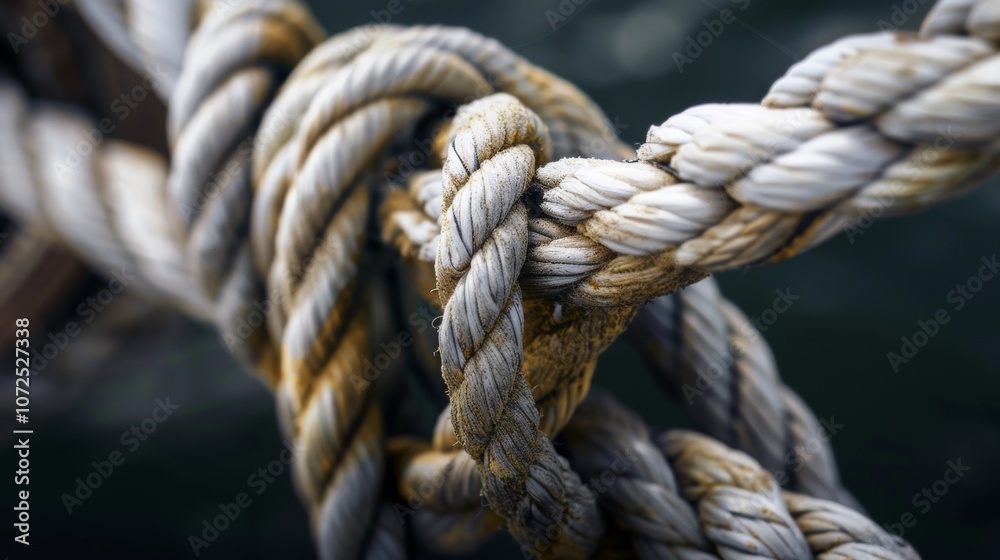 Close-up of intertwined weathered ropes with texture Close-up of intertwined weathered ropes with texture