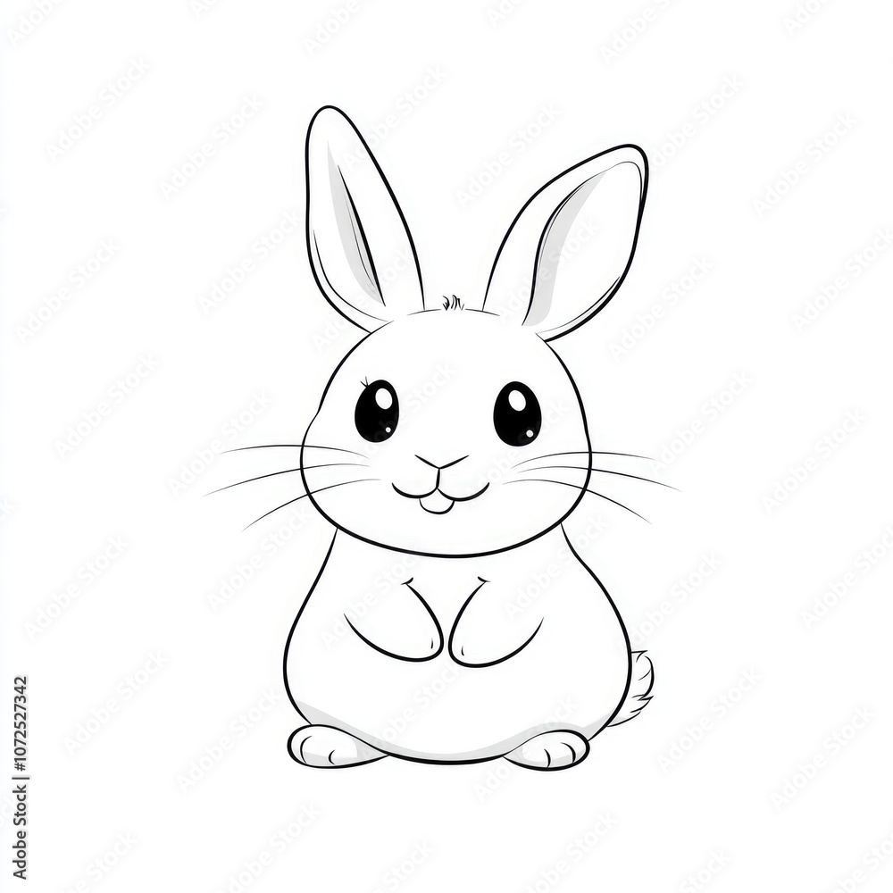 Funny Bunny - Cartoon Rabbit Character in Simple Line Art Design Funny Bunny - Cartoon Rabbit Character in Simple Line Art Design