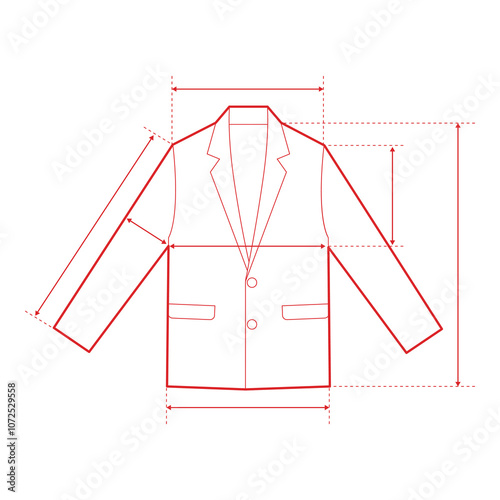 Blazer Technical Drawing with Measurement Points and Size Chart

