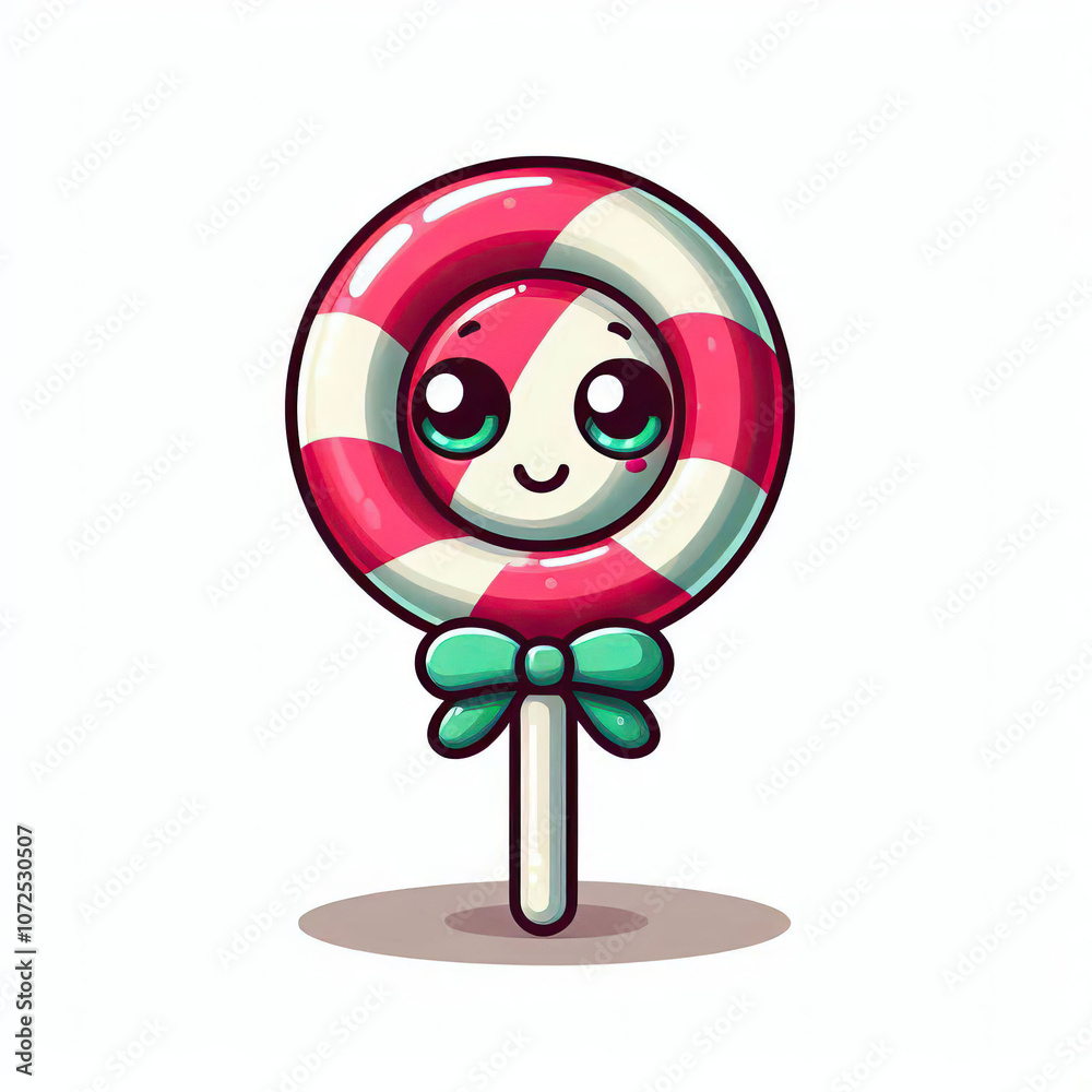 Christmas candy lollipop cane with eyes, cartoon on white background Christmas candy lollipop cane with eyes, cartoon on white background