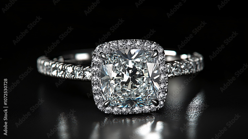 A sparkling engagement ring with a large diamond center stone A sparkling engagement ring with a large diamond center stone