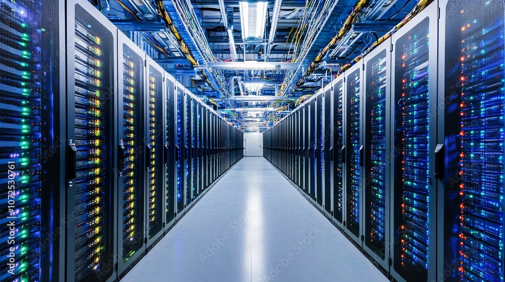 Fototapeta premium Rows of Server Racks in a Modern Data Center