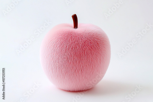 Pink furry apple, surreal concept.