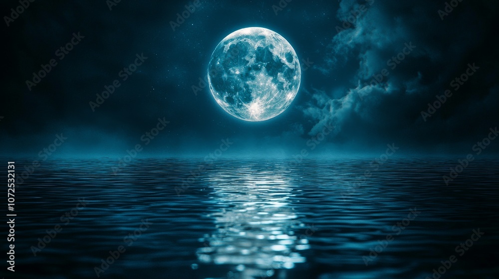 Full Moon Reflecting Over Calm Ocean