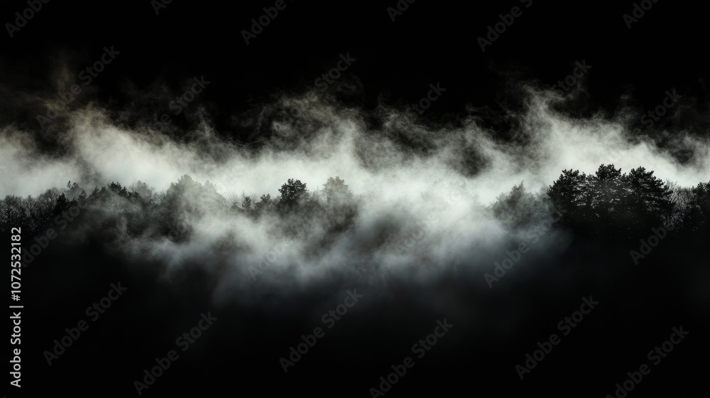 Misty Forest Silhouettes at Night