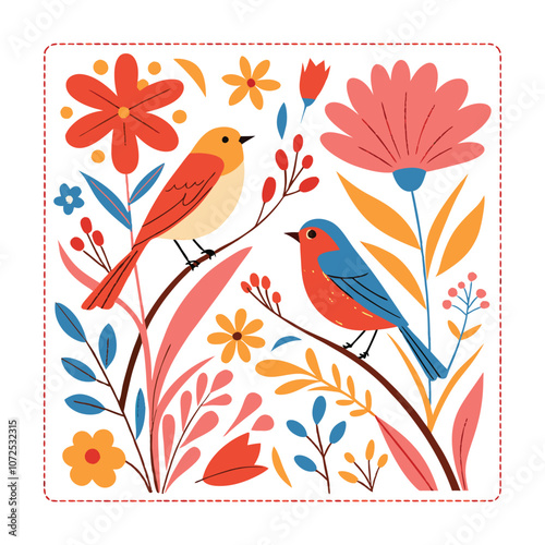 little birds and variant flowers cute pattern