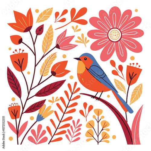 little birds and variant flowers cute pattern