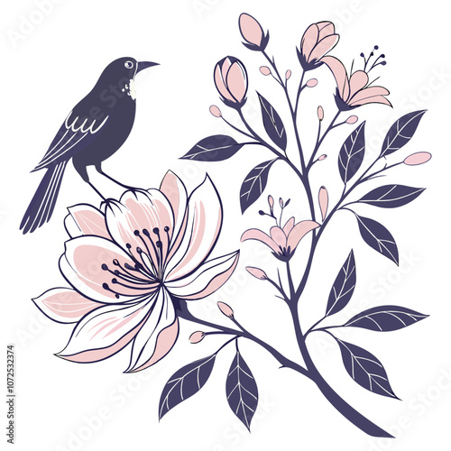 little birds and variant flowers cute pattern