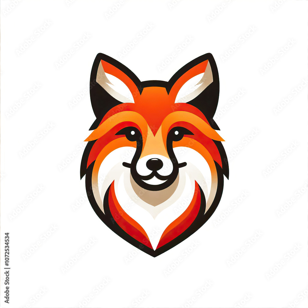Obraz premium Muzzle of a red fox on a white background. Simple drawing, Cartoon character, logo, print for textiles