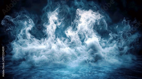 Ethereal Swirling Blue Smoke Against Dark Background Perfect for Abstract Backgrounds, Artistic Designs, and Creative Projects Featuring Fluid Motion and Dreamlike Aesthetics