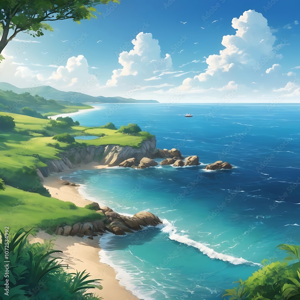 Fototapeta premium Paradise sea landscape with water and beautiful nature background